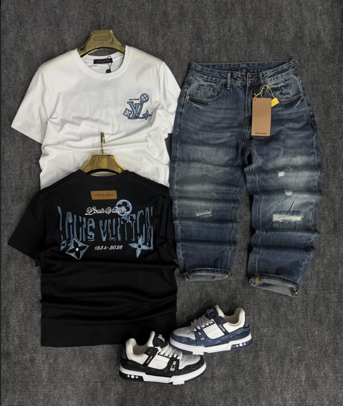 Louis Vuitton Tee & Ripped Jeans Set
